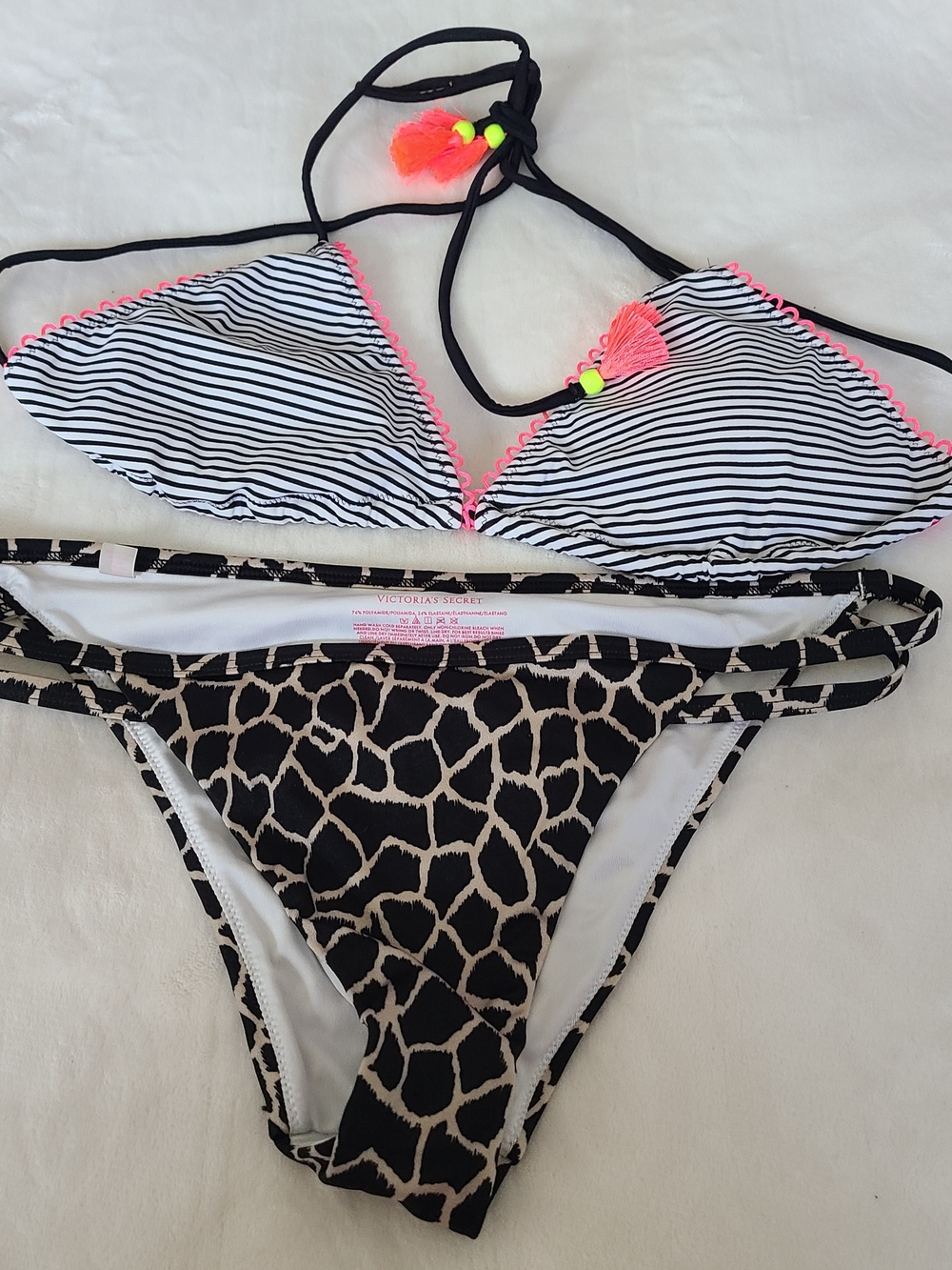Victoria's Secret Black and Cream Animal Print Bikini Top
